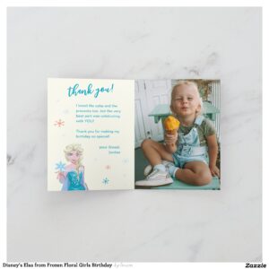 Disney's Elsa from Frozen Floral Girls Birthday Thank You Card