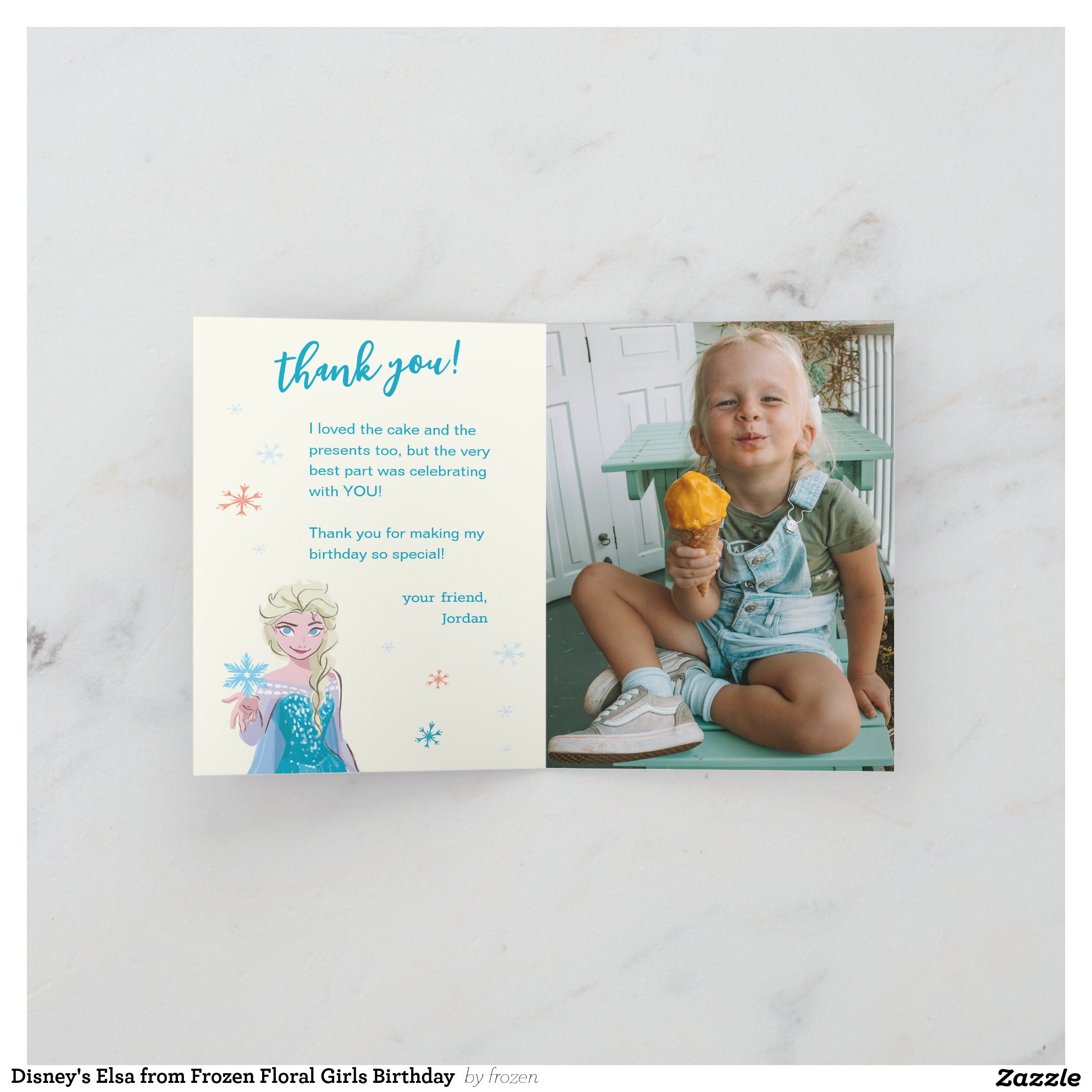 Disney's Elsa from Frozen Floral Girls Birthday Thank You Card
