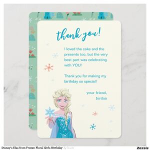 Disney's Elsa from Frozen Floral Girls Birthday Thank You Card
