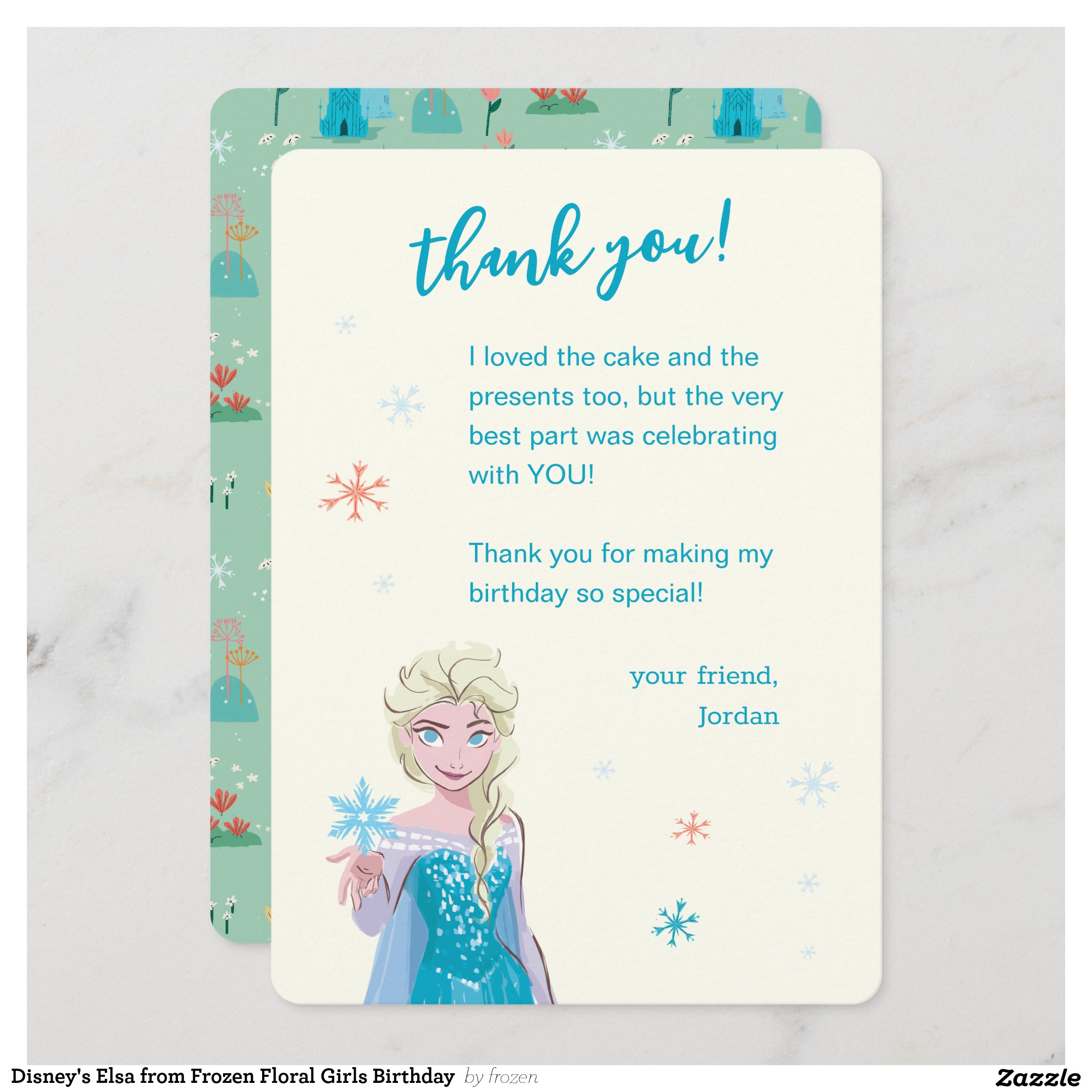 Disney's Elsa from Frozen Floral Girls Birthday Thank You Card