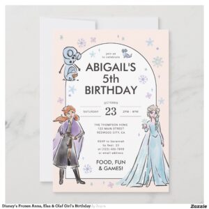 Disney's Frozen Anna, Elsa & Olaf Girl's Birthday Invitation