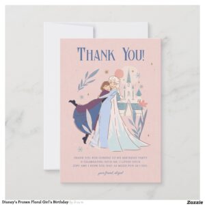 Disney's Frozen Floral Girl's Birthday Thank You Card