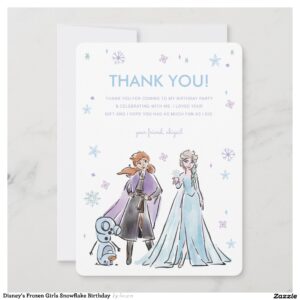 Disney's Frozen Girls Snowflake Birthday Thank You Card