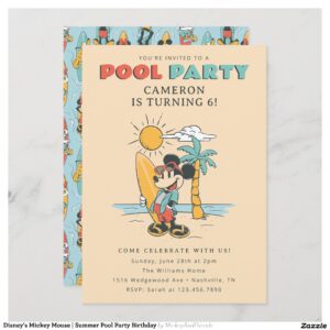 Disney's Mickey Mouse Summer Pool Party Birthday Invitation