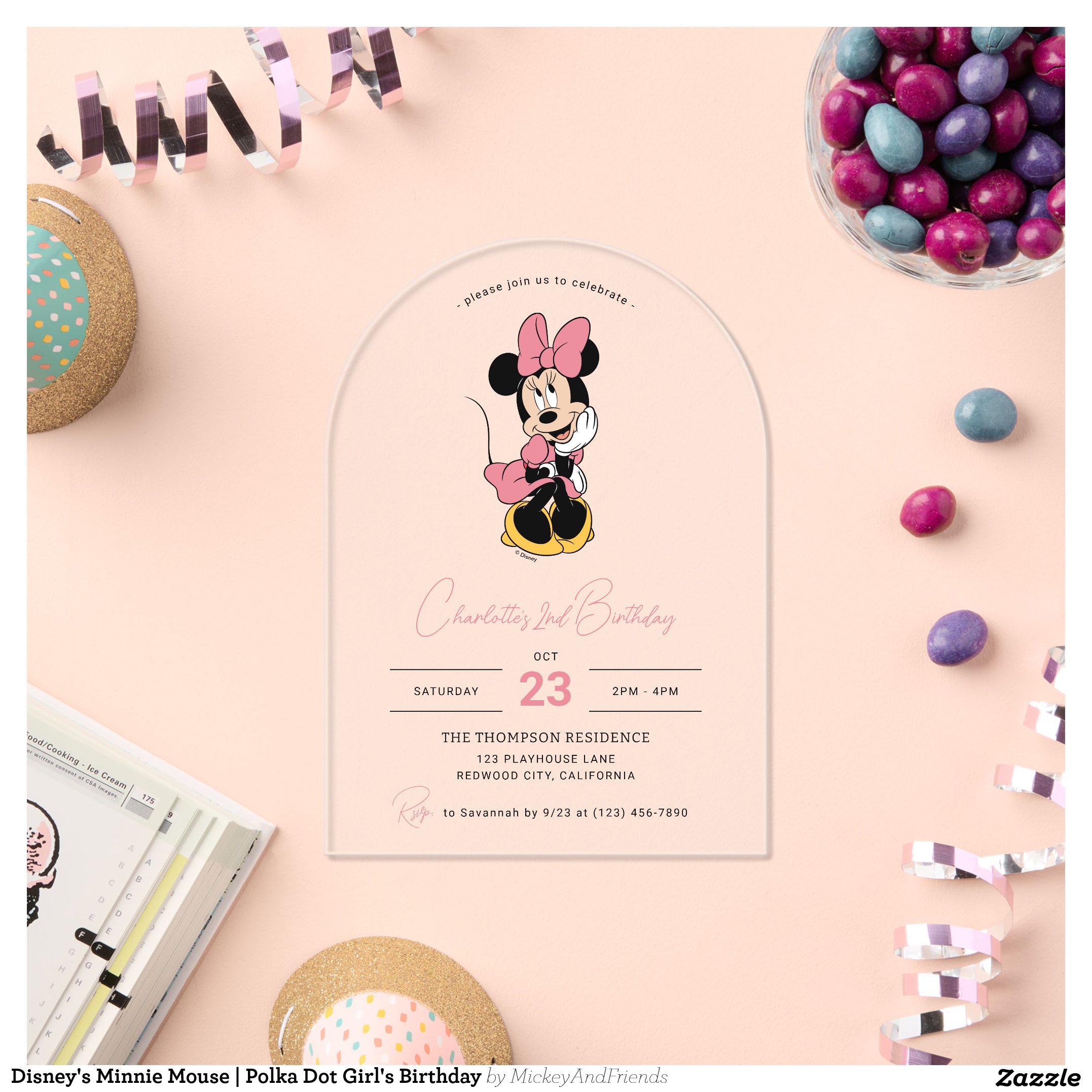 Disney's Minnie Mouse Polka Dot Girl's Birthday Acrylic Invitations