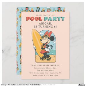 Disney's Minnie Mouse Summer Pool Party Birthday Invitation