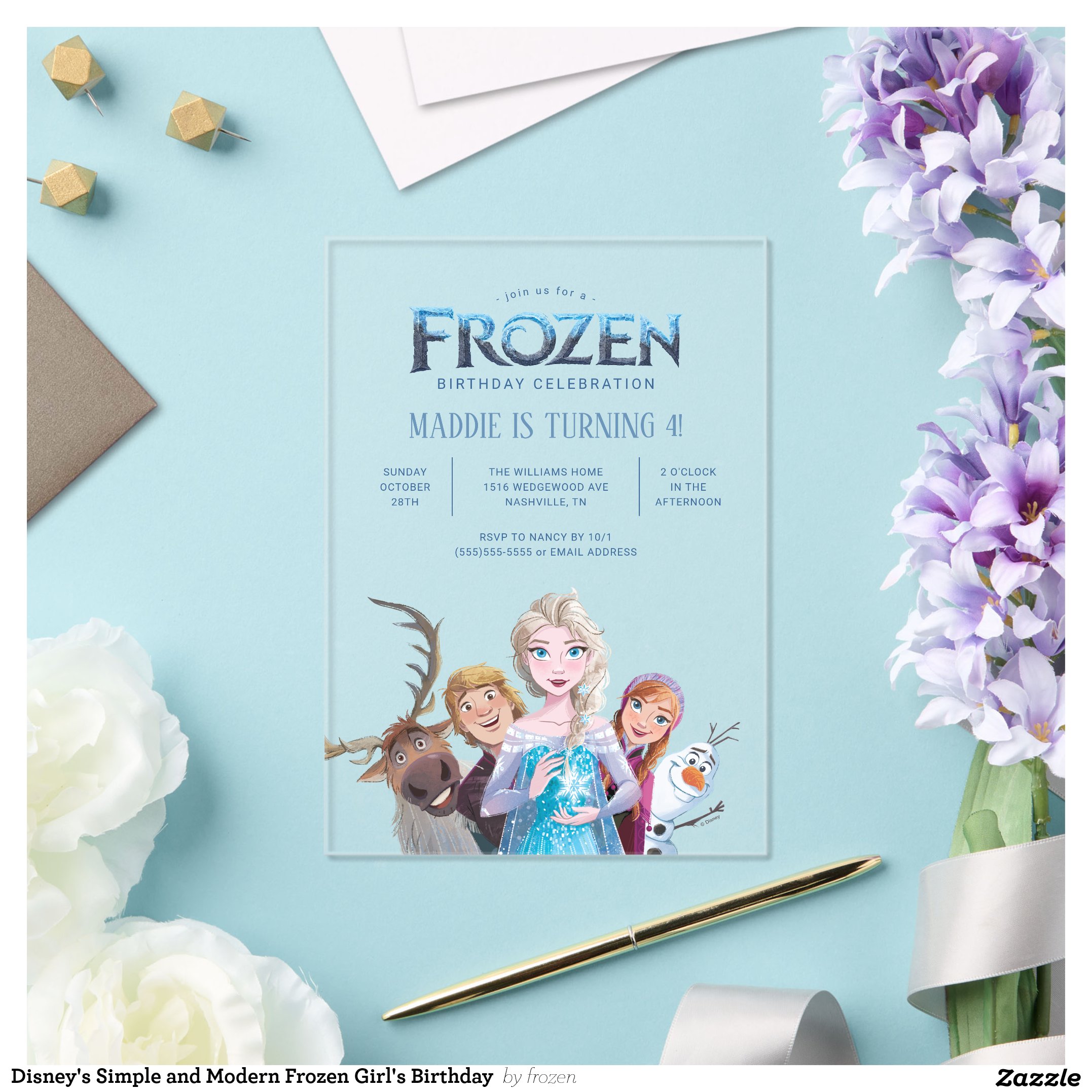 Disney's Simple and Modern Frozen Girl's Birthday Acrylic Invitations