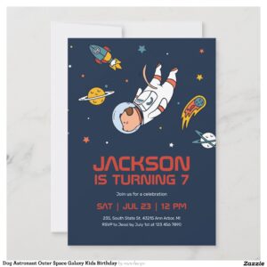 Dog Astronaut Outer Space Galaxy Kids Birthday Invitation