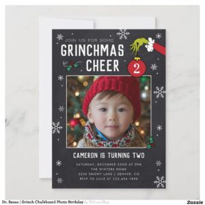 Dr. Seuss Grinch Chalkboard Photo Birthday Invitation