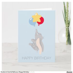 Dumbo & Colorful Balloons Happy Birthday Card