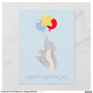 Dumbo & Colorful Balloons Happy Birthday Postcard