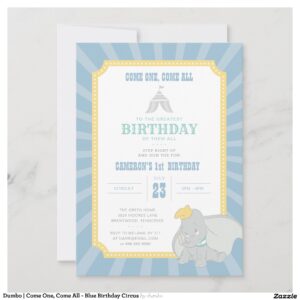 Dumbo Come One, Come All - Blue Birthday Circus Invitation