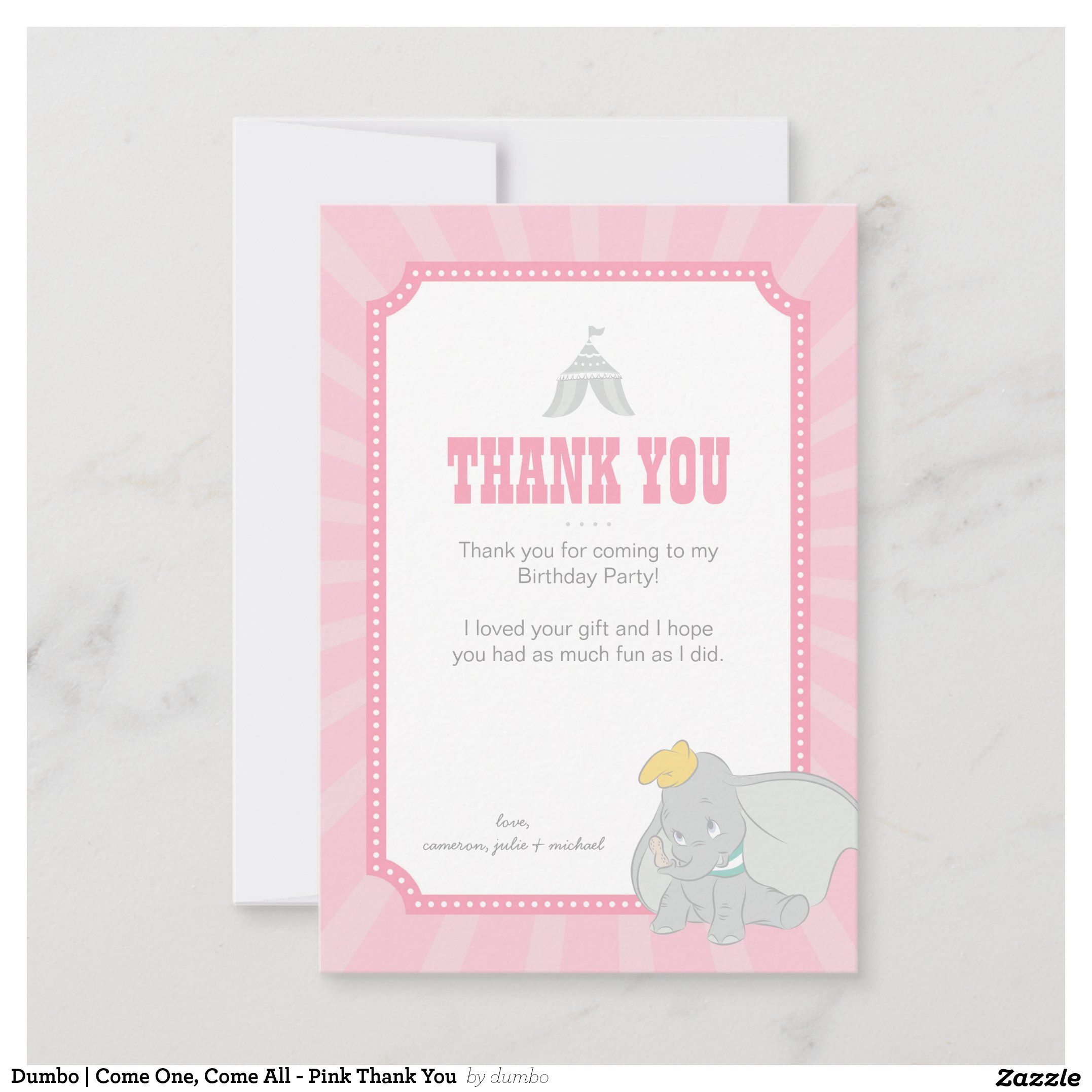 Dumbo Come One, Come All - Pink Thank You Invitation