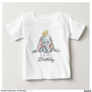 Dumbo Watercolor 1st Birthday Baby T-Shirt