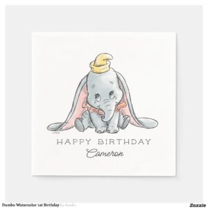 Dumbo Watercolor 1st Birthday Napkins