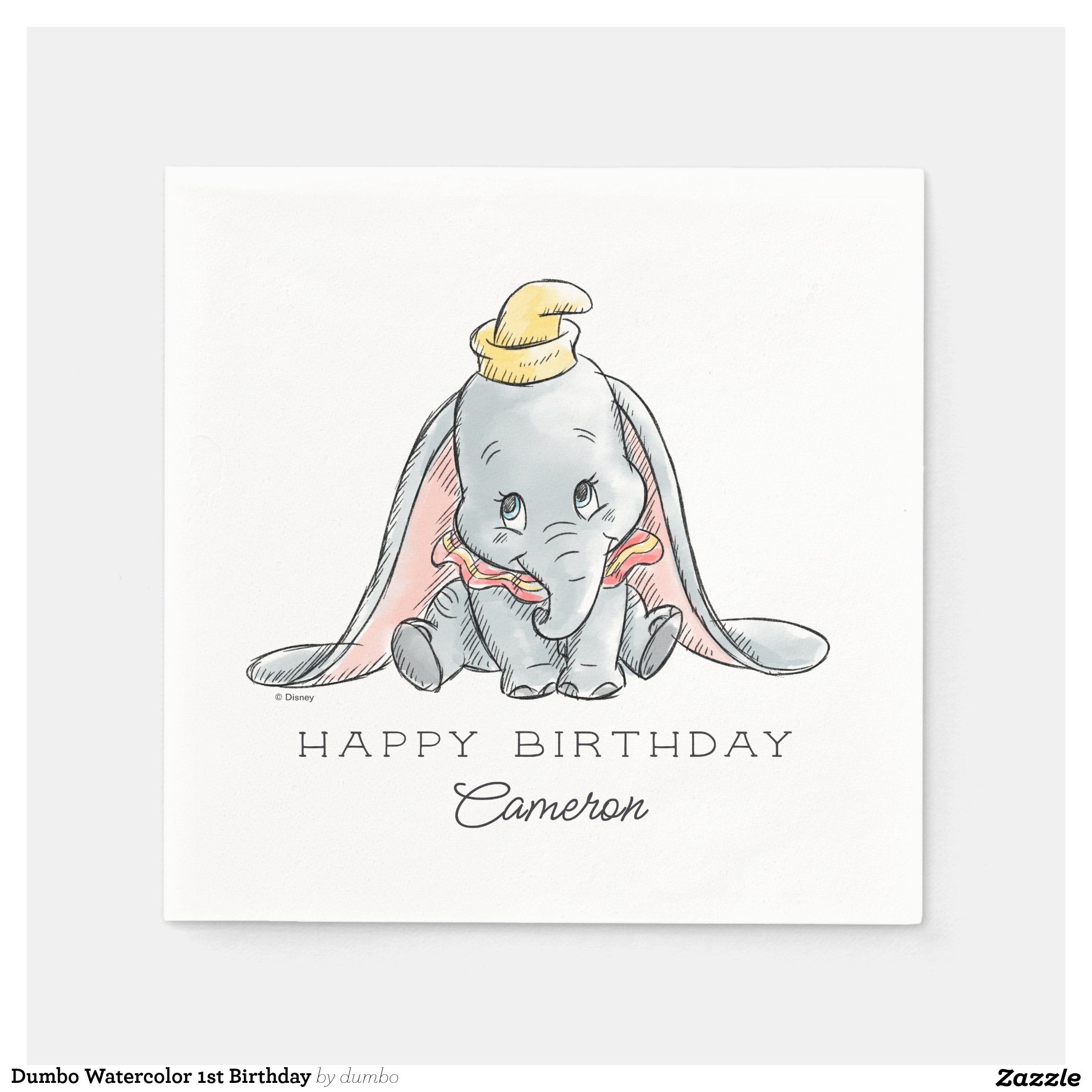 Dumbo Watercolor 1st Birthday Napkins