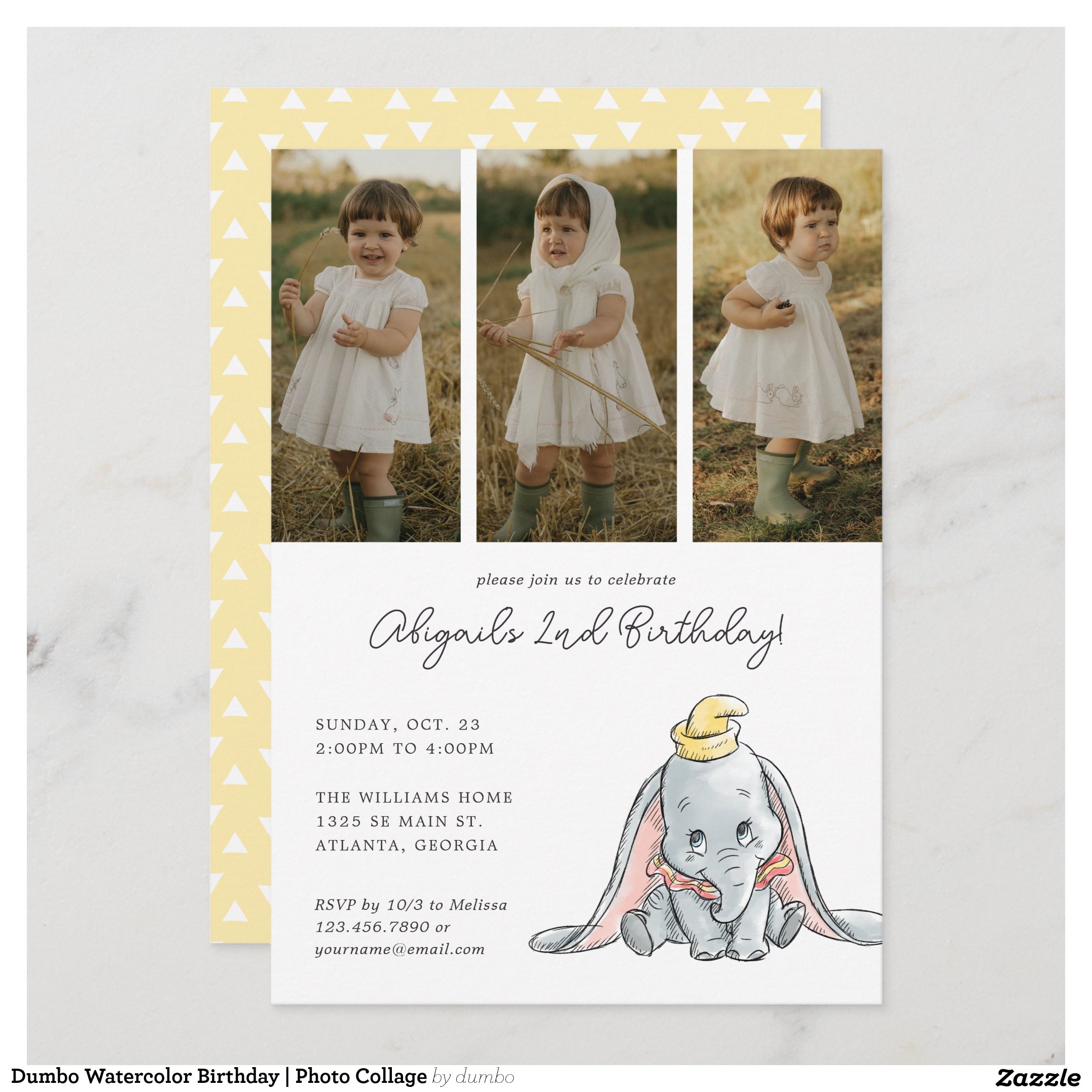 Dumbo Watercolor Birthday Photo Collage Invitation