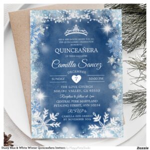 Dusty Blue & White Winter Quincea?era Invite11 Invitation