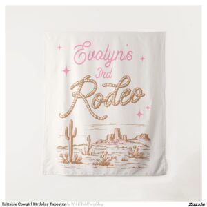 Editable Cowgirl Birthday Tapestry