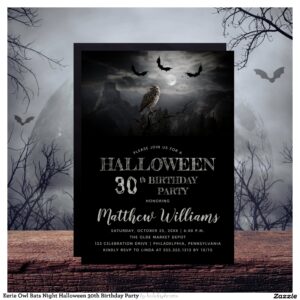 Eerie Owl Bats Night Halloween 30th Birthday Party Invitation