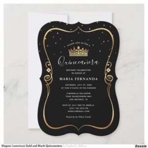 Elegant Luxurious Gold and Black Quinceanera Invitation