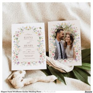 Elegant Pastel Wildflower Garden Wedding Photo Invitation