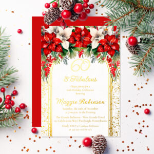Elegant Poinsettias Floral 60th Birthday Party Foil Invitation