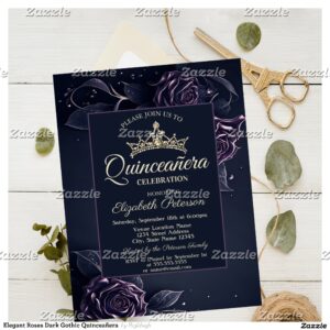 Elegant Roses Dark Gothic Quincea?era Invitation