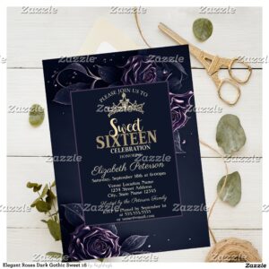 Elegant Roses Dark Gothic Sweet 16 Invitation