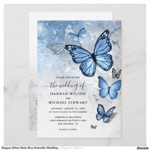 Elegant Silver Baby Blue Butterfly Wedding Invitation
