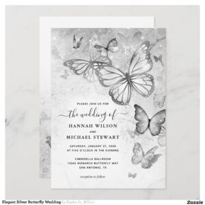 Elegant Silver Butterfly Wedding Invitation
