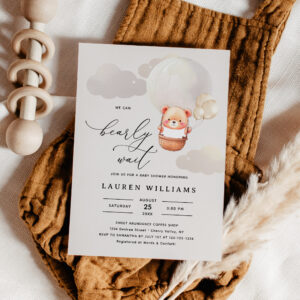 Elegant Watercolor We Can Bearly Wait Baby Shower Invitation