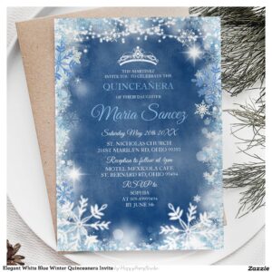 Elegant White Blue Winter Quinceanera Invite