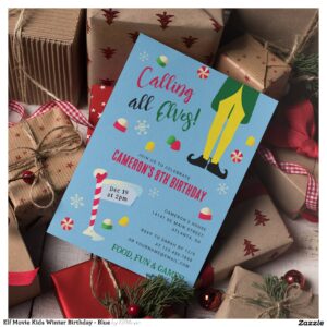 Elf Movie Kids Winter Birthday - Blue Invitation