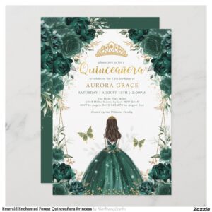 Emerald Enchanted Forest Quincea?era Princess Invitation