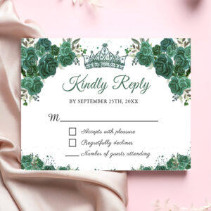 Emerald Green Floral Quincea?era RSVP Card