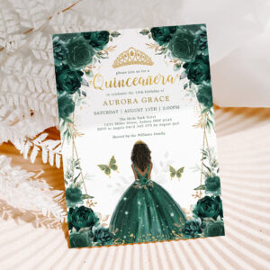 Emerald Green Quincea?era Brown Skin Princess Invitation