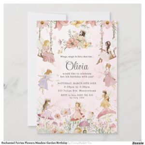 Enchanted Fairies Flowers Meadow Garden Birthday Invitation