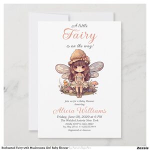 Enchanted Fairy with Mushrooms Girl Baby Shower Invitation