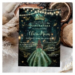 Enchanted Forest Emerald Green Dress Quincea?era Invitation