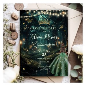Enchanted Forest Emerald Green Dress Quincea?era Save The Date