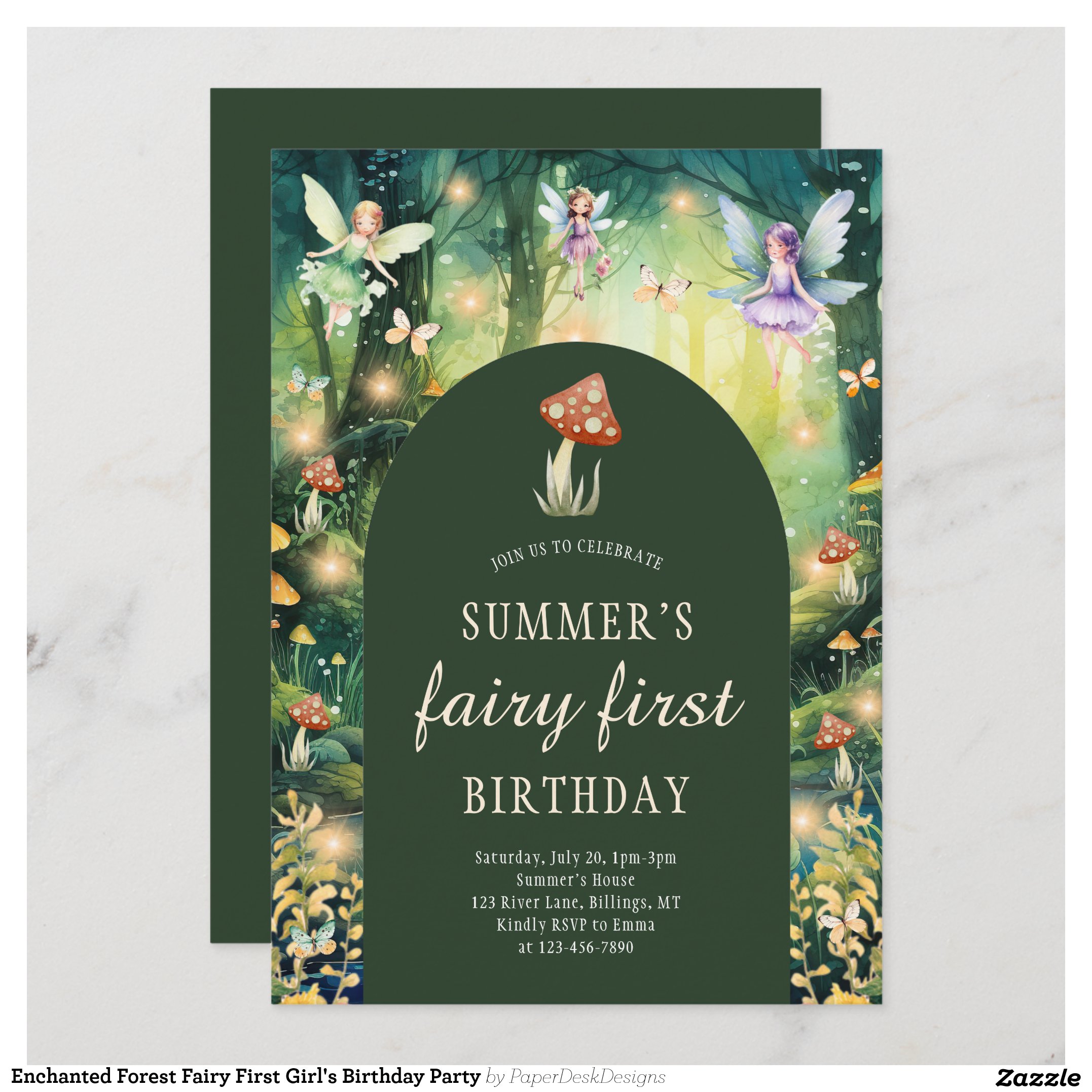 Enchanted Forest Fairy First Girl's Birthday Party Invitation