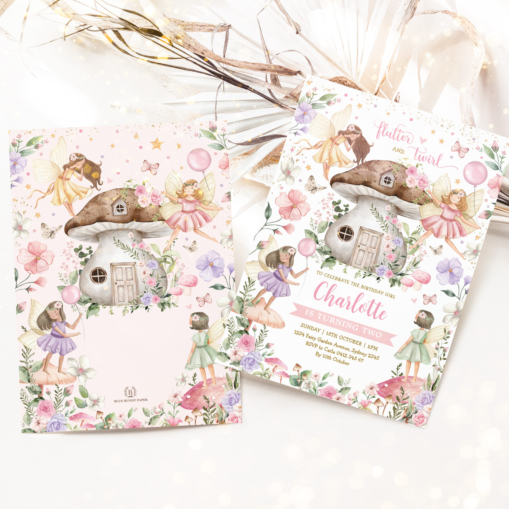 Enchanted Forest Fairy Floral Garden Girl Birthday Invitation