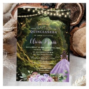 Enchanted Forest Lilac Floral Quincea?era Sweet 16 Invitation