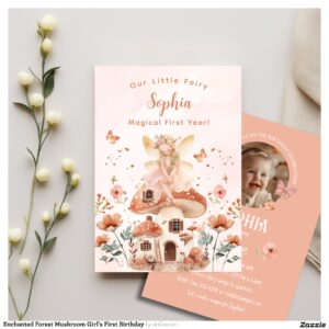 Enchanted Forest Mushroom Girl's First Birthday Invitation
