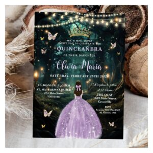 Enchanted Forest Purple Lilac Dress Quincea?era Invitation