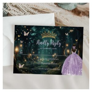 Enchanted Forest Purple Lilac Dress Quincea?era RSVP Card