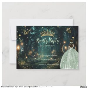 Enchanted Forest Sage Green Dress Quincea?era RSVP Card