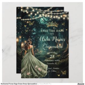 Enchanted Forest Sage Green Dress Quincea?era Save The Date