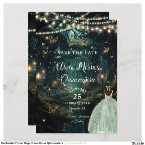 Enchanted Forest Sage Green Dress Quincea?era Save The Date